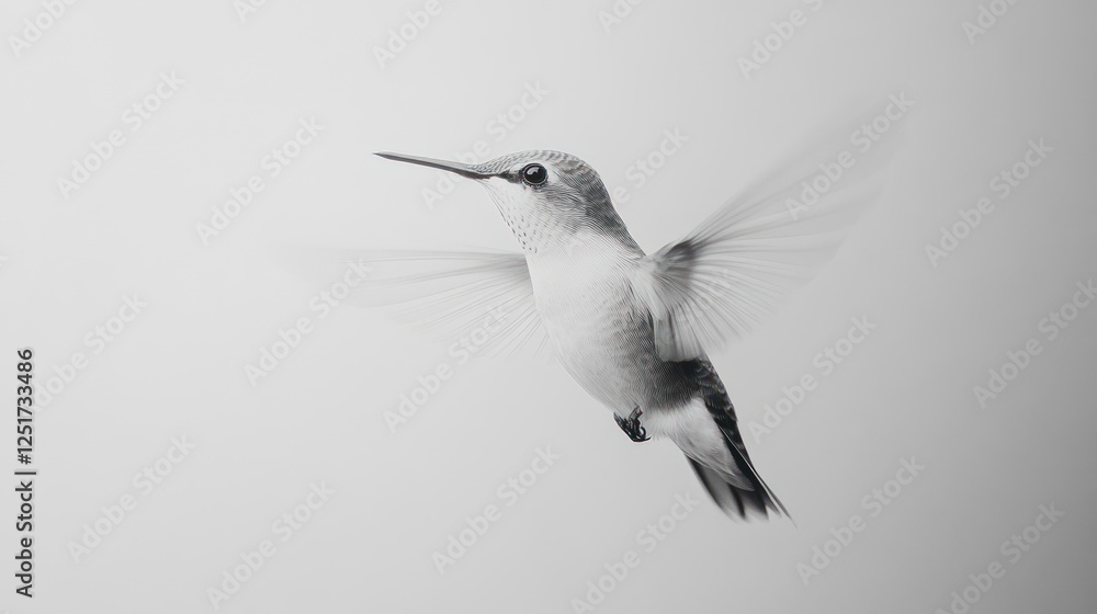 Fototapeta premium Hummingbird in flight, monochrome, nature, background blur, design