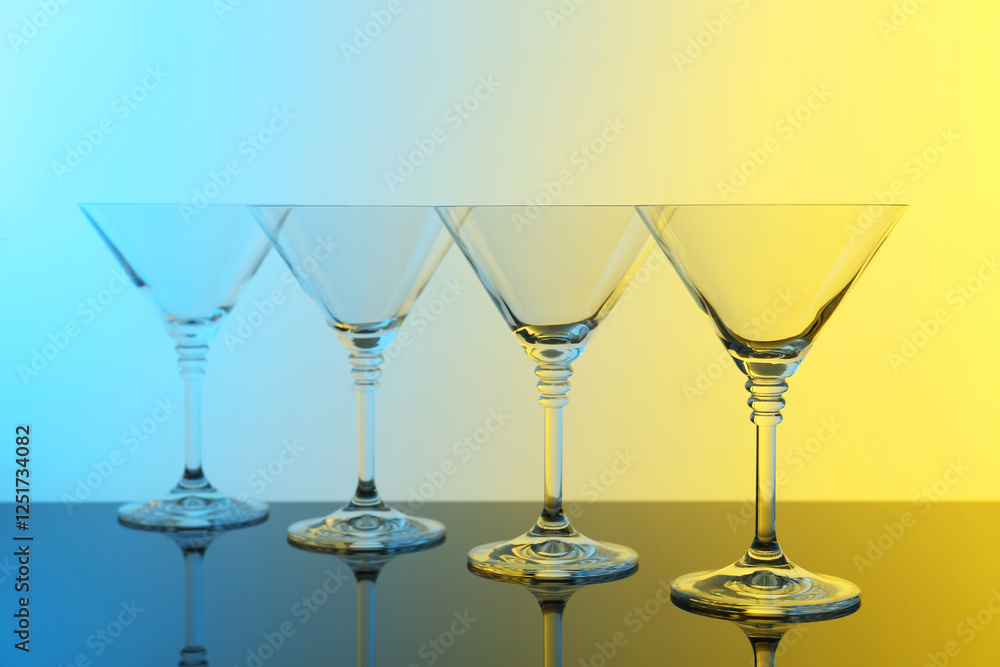 Empty glasses on table, color tone effect Empty glasses on table, color tone effect