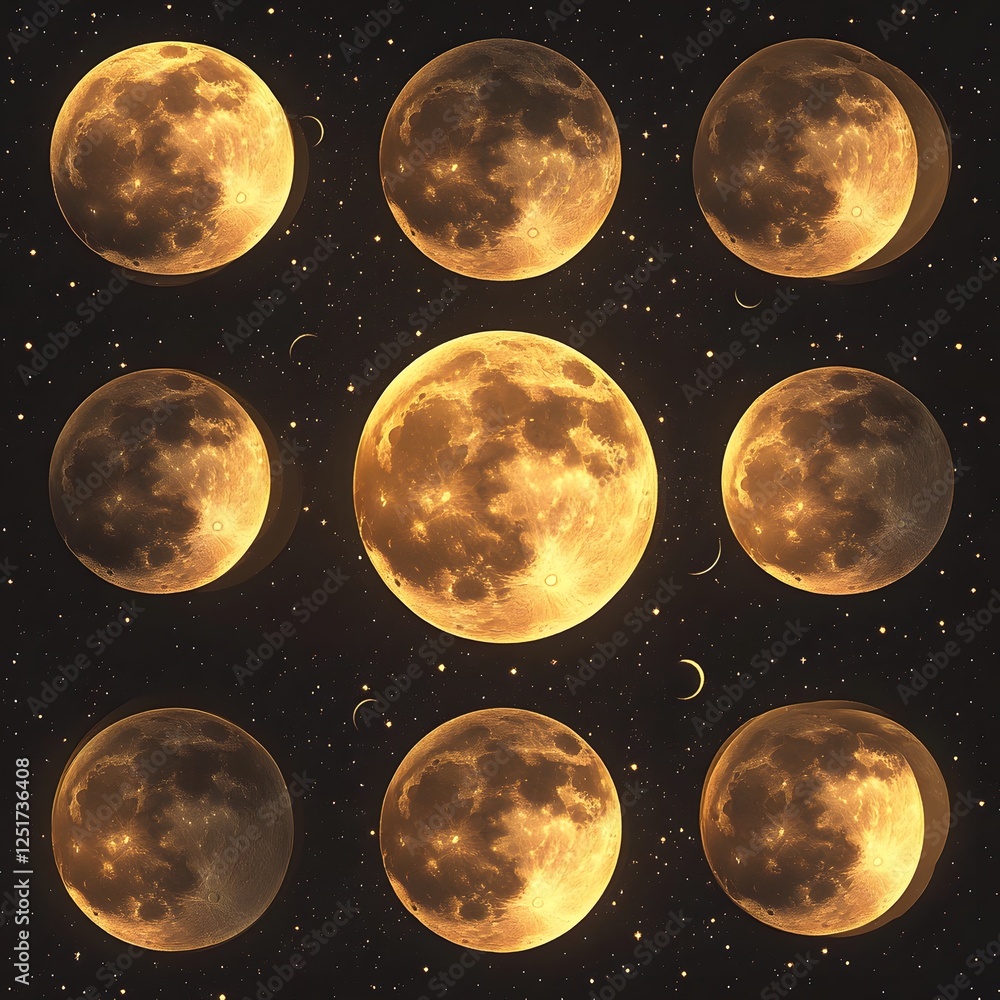 Obraz premium Celestial Phases Captivating Lunar Cycles of the Night Sky