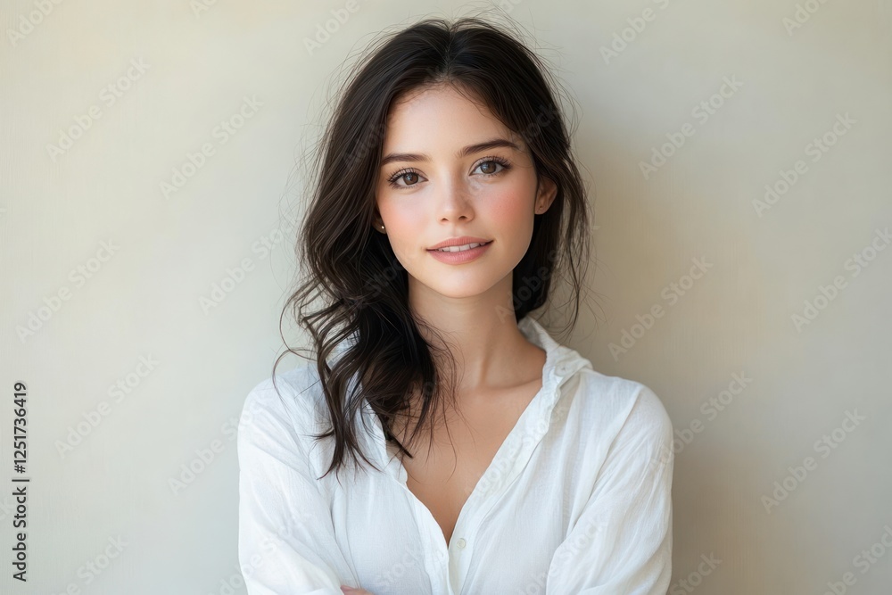 Contemplative Asian Woman in White Shirt Calmly Introspecting Portrait Close-Up Natural Light Contemplative Asian Woman in White Shirt Calmly Introspecting Portrait Close-Up Natural Light