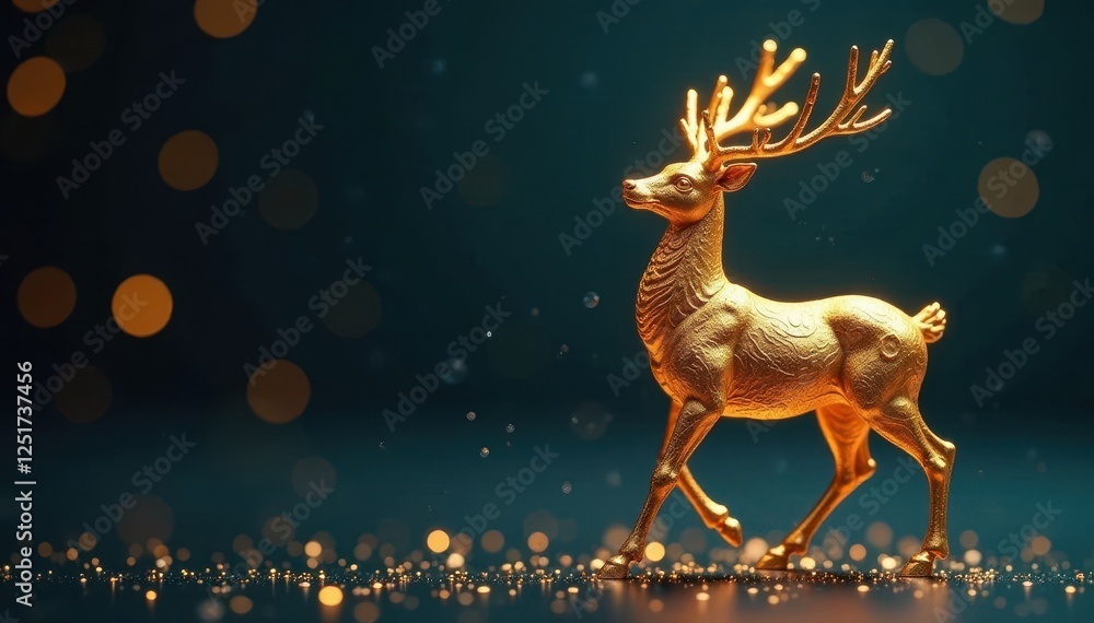 Elegant golden reindeer, geometric design, shimmering backdrop, illustration, animal, sparkle Elegant golden reindeer, geometric design, shimmering backdrop, illustration, animal, sparkle