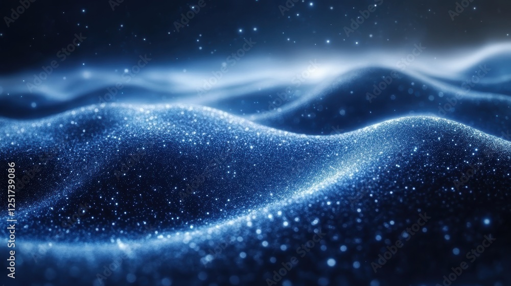 Abstract representation of shimmering waves in a dark, starry environment. Abstract representation of shimmering waves in a dark, starry environment.