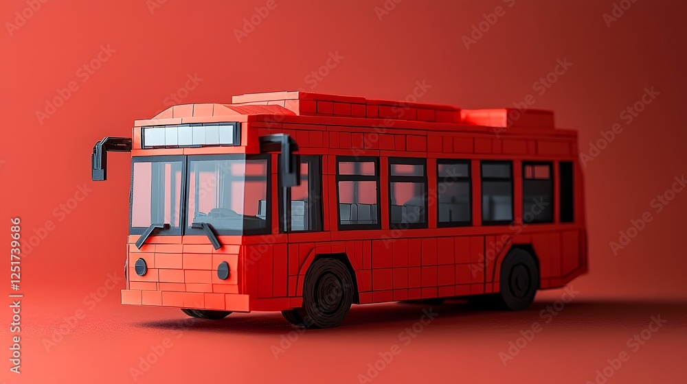 Vibrant Red Papercraft Bus Template with Symmetrical Foldable Design and Detailed Windows Vibrant Red Papercraft Bus Template with Symmetrical Foldable Design and Detailed Windows