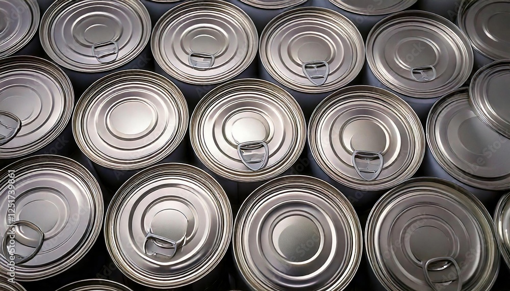 Close-up view of multiple metallic cans stacked neatly in a storage area