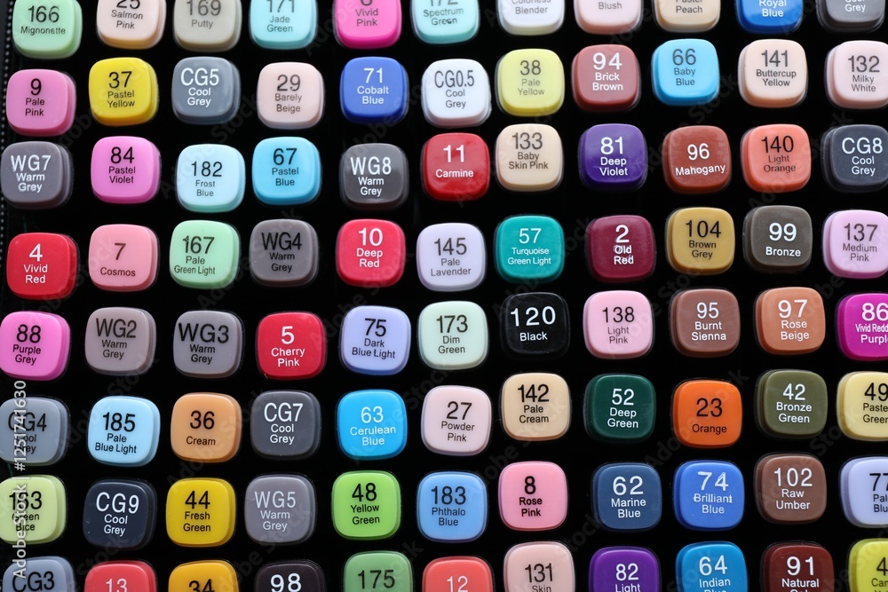 Different double sided markers as background, top view Different double sided markers as background, top view