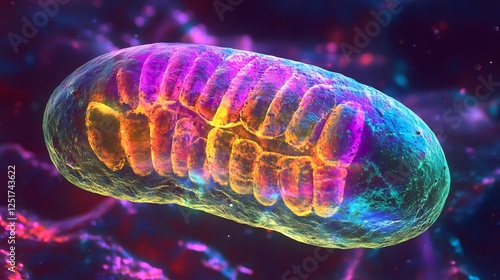 Mitochondria inside eukaryotic cell glowing in vibrant hues highlighting their role in ATP production and energy metabolism photo