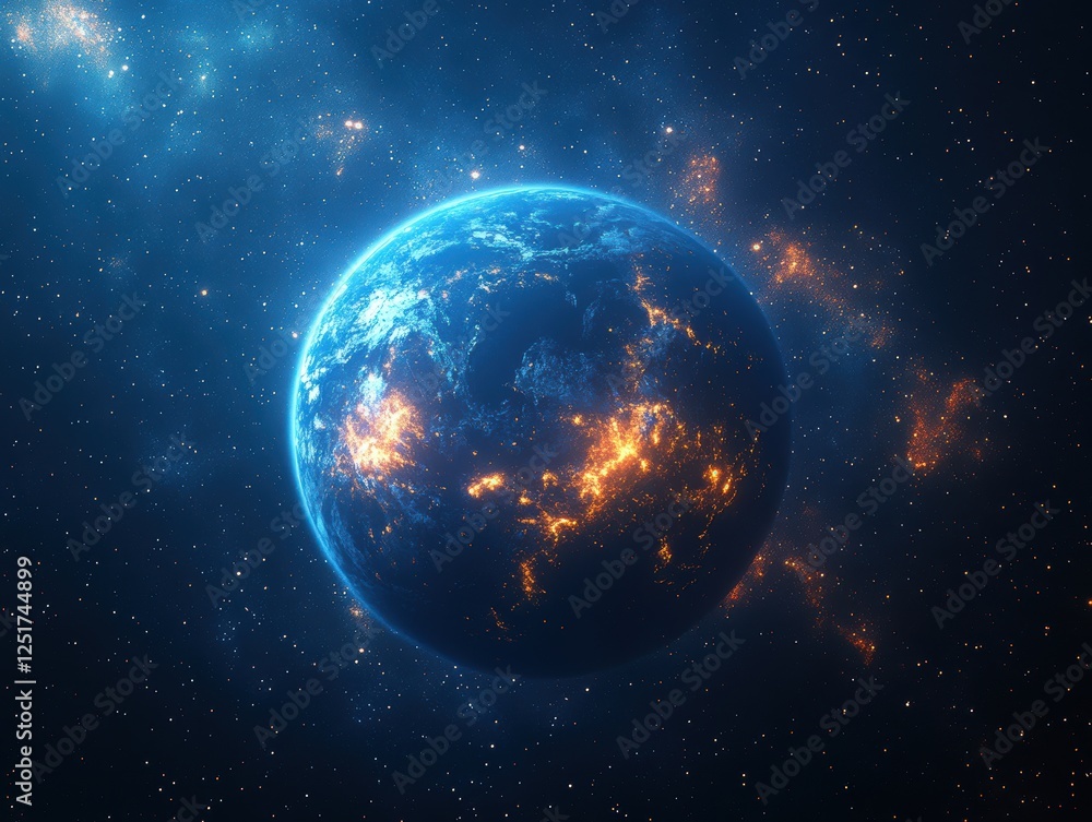 Fototapeta premium A vibrant depiction of Earth in space, showcasing its beauty and atmosphere.