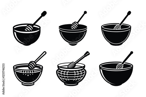 Set of honey bowl silhouette vector illustration