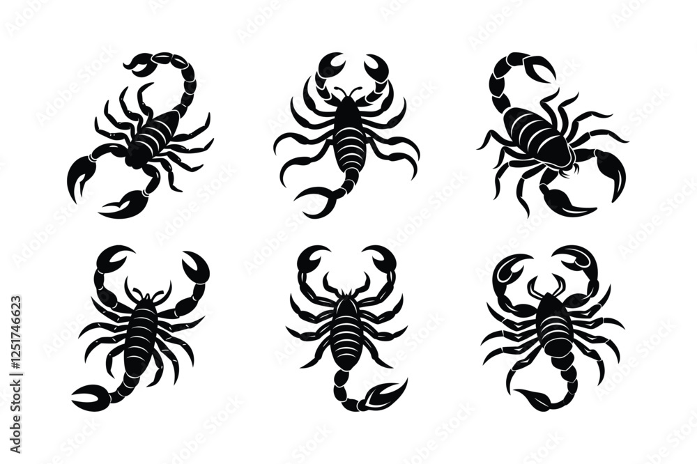 Set of Scorpio silhouette vector illustration Set of Scorpio silhouette vector illustration