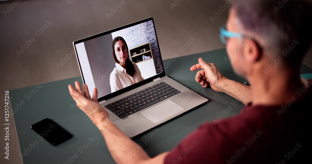 Person Having Video Chat With Woman Person Having Video Chat With Woman