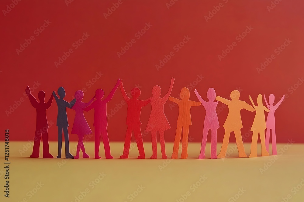 Red Orange Paper People Chain Collaboration Red Orange Paper People Chain Collaboration