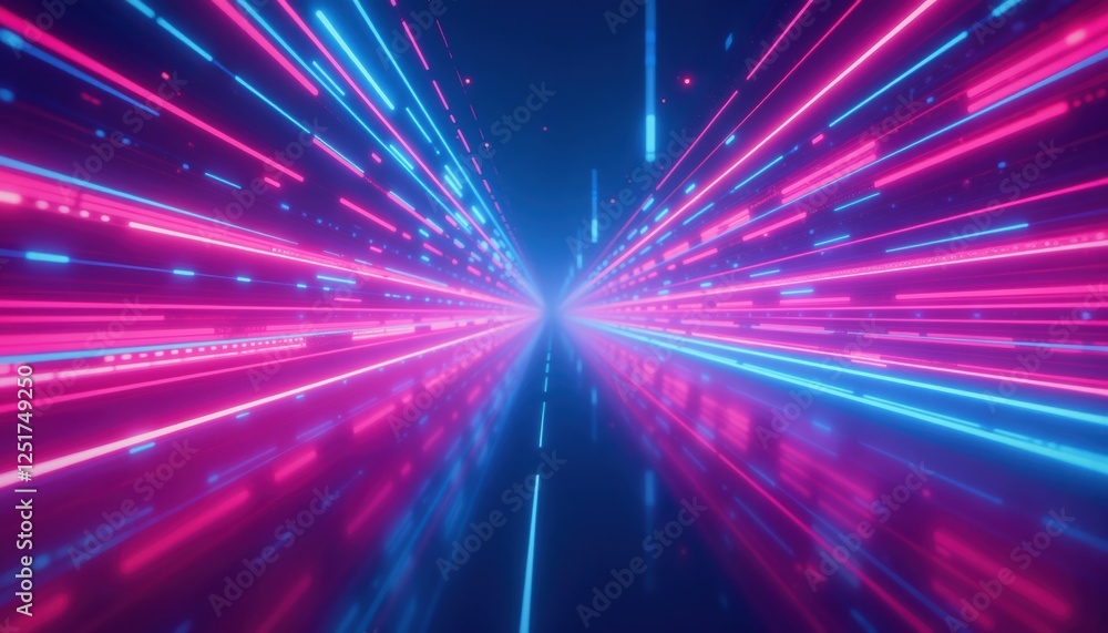 Obraz premium Abstract neon light speed motion tunnel for futuristic technology and digital transformation concept