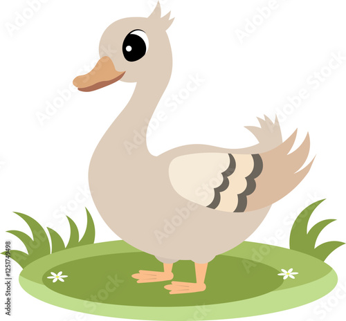 Farm Animals. Cute farm. A young grey goose stands on the green grass. Collection of farm animals. Baby flat vector illustration. Isolated
