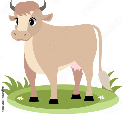 Farm Animals. Cute farm. A cute red cow stands on the green grass. Collection of farm animals. Baby flat vector illustration. Isolated