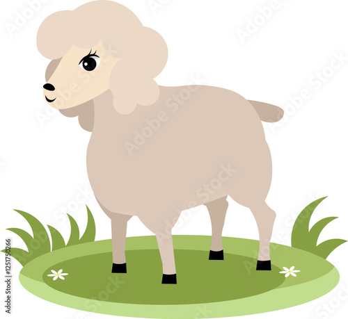 Farm Animals. Cute farm. A grey sheep stands on the green grass. Collection of farm animals. Baby flat vector illustration. Isolated