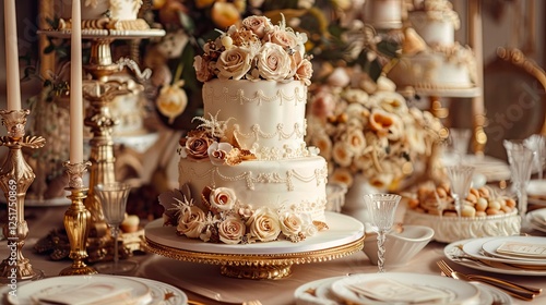 Wallpaper Mural wedding decorative cake on the table, delicious wedding cake Torontodigital.ca