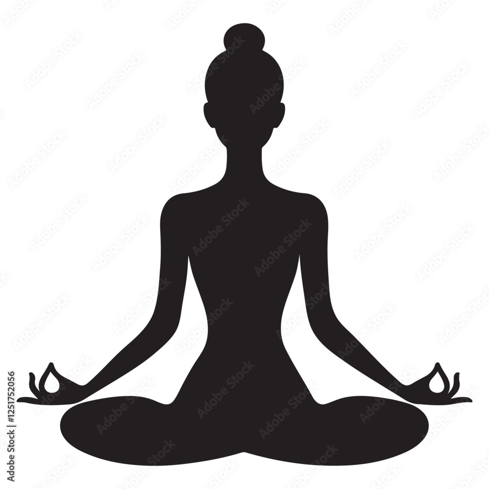 Silhouette Illustration of Woman Meditating in Lotus Position for Relaxation Silhouette Illustration of Woman Meditating in Lotus Position for Relaxation