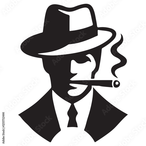 Silhouette man with cigar vector illustration mafia character vintage crime