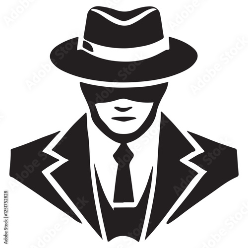 Silhouette mafia gangster vector illustration mysterious man in hat smoking