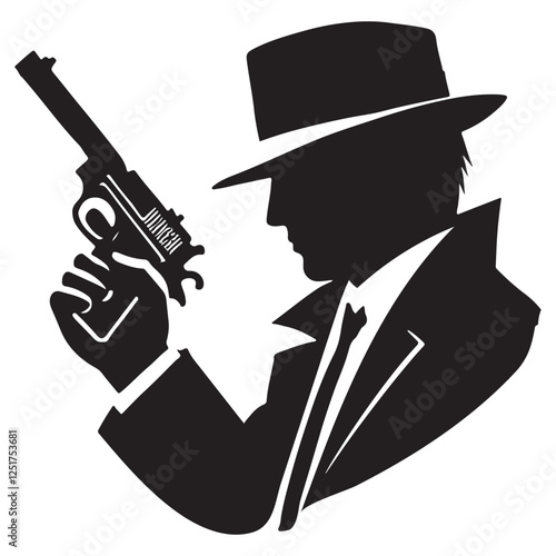 Gangster Silhouette with Gun Vector Illustration Mafia Crime Theme