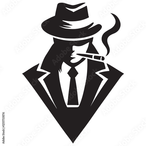 Gangster Silhouette Vector Smoking Cigar Organized Crime Design