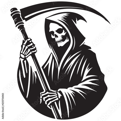 Monochrome Grim Reaper Scythe Silhouette Symbol For Halloween Decoration