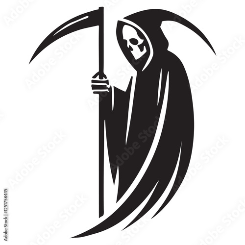 Grim Reaper In Black Silhouette With Scythe Vector Illustration Art