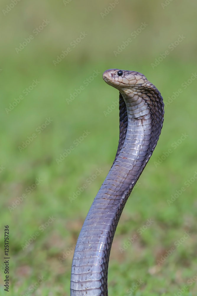 Fototapeta premium a Javanese cobra snake is standing in the grass field