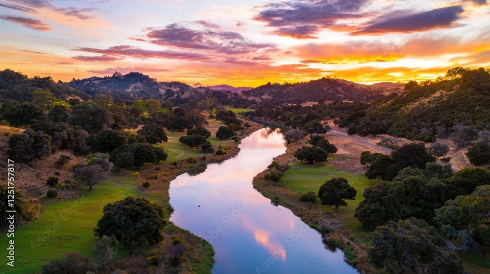 Sunset serenity a scenic river view amidst lush landscapes nature photography tranquil environment aerial perspective Sunset serenity a scenic river view amidst lush landscapes nature photography tranquil environment aerial perspective