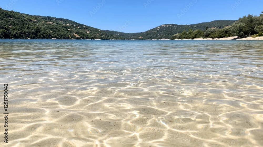 Serene water reflection at tranquil beach coastal location nature scene midday sun calm environment peaceful concept for relaxation Serene water reflection at tranquil beach coastal location nature scene midday sun calm environment peaceful concept for relaxation