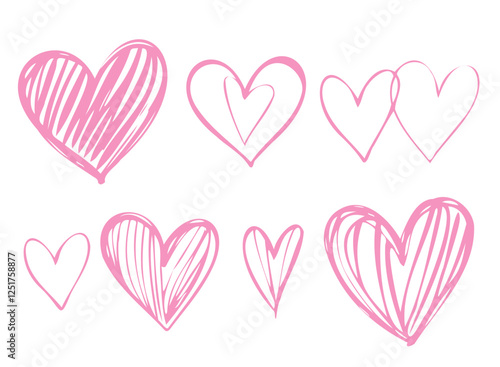 Wallpaper Mural Doodle Heart Pink Sketch Style, Valentine’s Day Theme Torontodigital.ca
