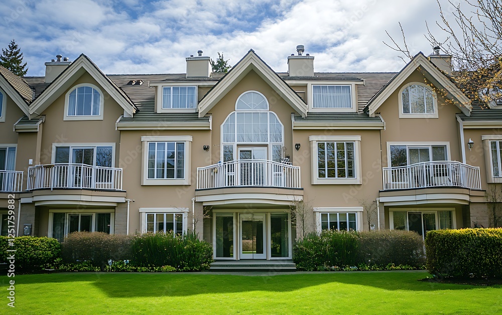 A beautiful home with large windows, a front door, and a balcony in the neighborhood of Angus Avenue in Vancouver A beautiful home with large windows, a front door, and a balcony in the neighborhood of Angus Avenue in Vancouver