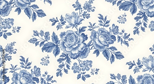 beautiful hand-drawn blue floral print on white fabric for home decor and fashion
