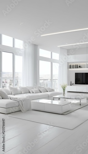 panorama 3d modern apartment render white interior interior living room apartment design hall home living modern room kitchen sideboard sofa couch staircase panorama dining room three-dimensional