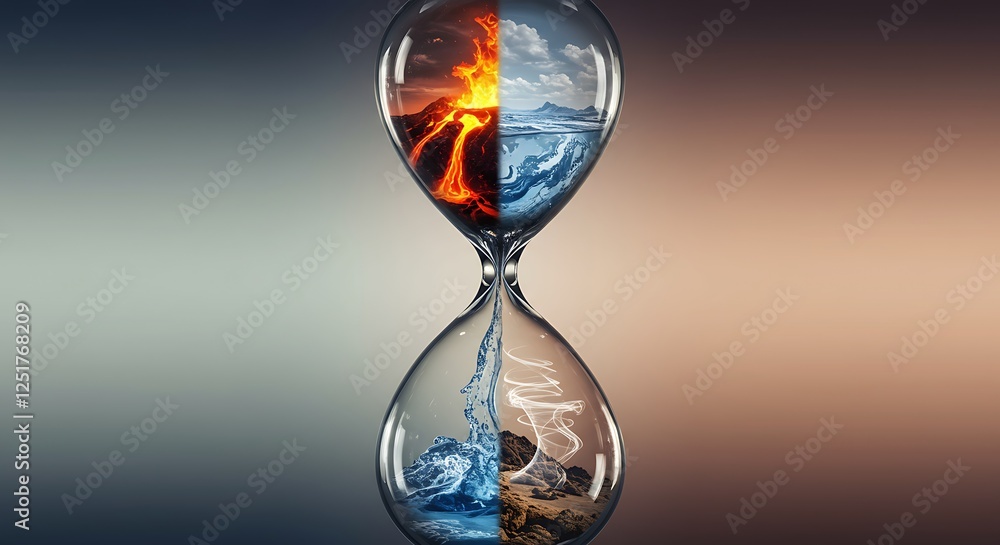 Hourglass Depicting Earth Elements Fire Water Wind and Land Concept Hourglass Depicting Earth Elements Fire Water Wind and Land Concept