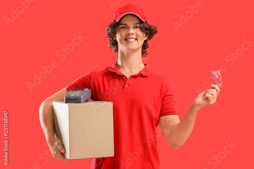 Male courier with cardboard...