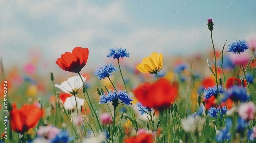 Obraz premium Vibrant spring blossom festival rural field nature photography sunny day close-up view colorful floral diversity