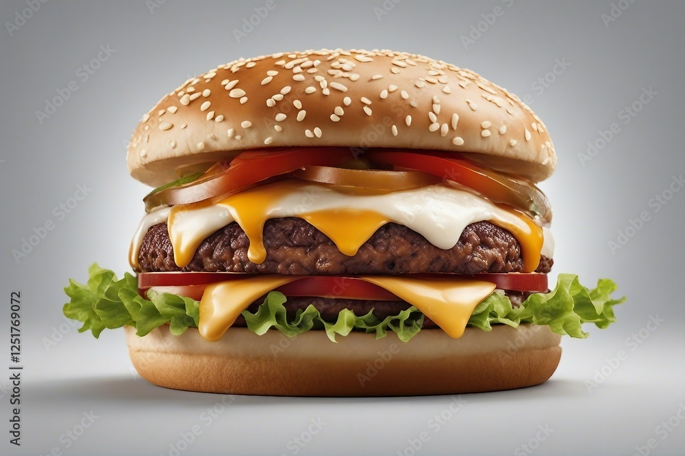 Delicious Meat Burger Loaded with Tasty Toppings. Juicy Meat Burger on a Perfectly Toasted Bread. Generative AI Delicious Meat Burger Loaded with Tasty Toppings. Juicy Meat Burger on a Perfectly Toasted Bread. Generative AI