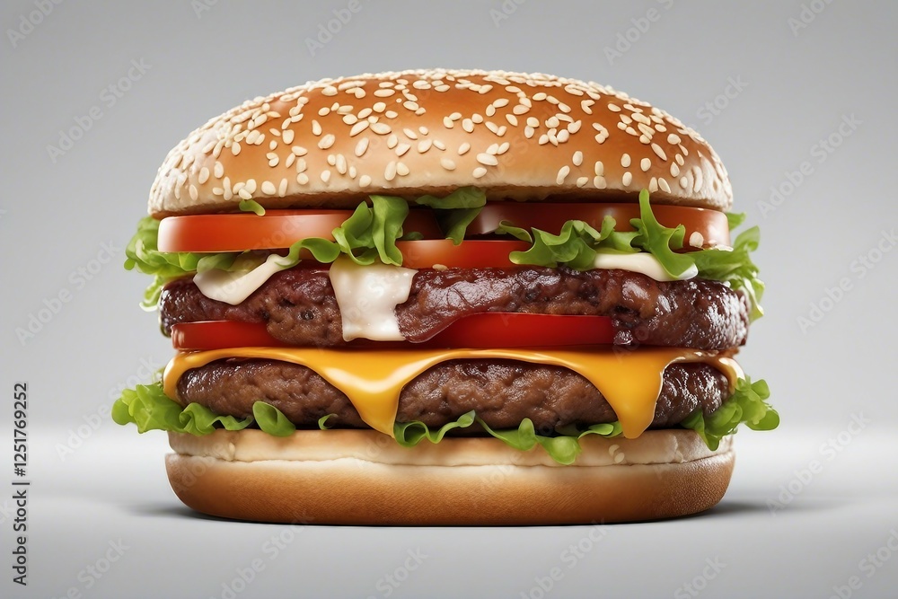 Delicious Meat Burger Loaded with Tasty Toppings. Juicy Meat Burger on a Perfectly Toasted Bread. Generative AI Delicious Meat Burger Loaded with Tasty Toppings. Juicy Meat Burger on a Perfectly Toasted Bread. Generative AI