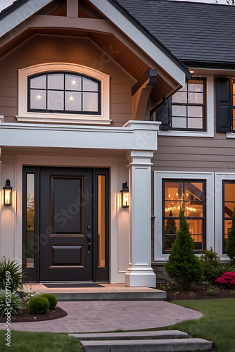 Wallpaper Mural Luxury Home Exterior at Night: Modern Architecture and Landscaping Torontodigital.ca