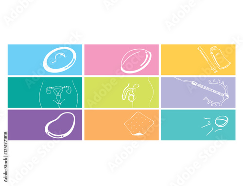 vector illustration of contraceptive methods and for sexual health education