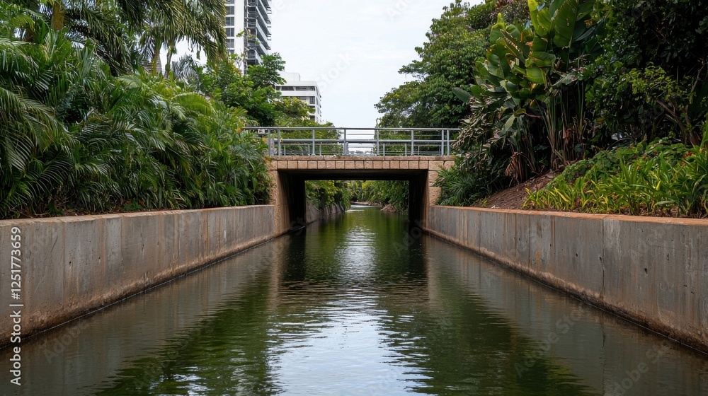 Fototapeta premium Exploring tranquil waterway urban park photography lush environment serene viewpoint nature's beauty in cityscape