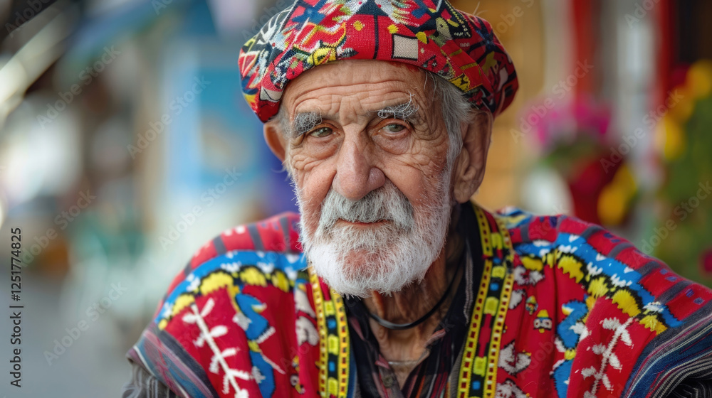 Independence Day in Greece, portrait of a smiling elderly Greek man in a traditional national costume, venerable senior local resident Independence Day in Greece, portrait of a smiling elderly Greek man in a traditional national costume, venerable senior local resident