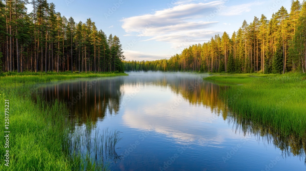 Fototapeta premium Serene reflection of forested landscape by tranquil lake nature photography outdoor environment scenic viewpoint peaceful concept