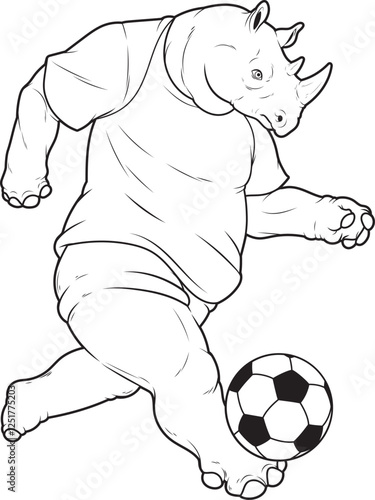 Rhino Soccer player Soccer Animal Vector Graphic Art Illustration