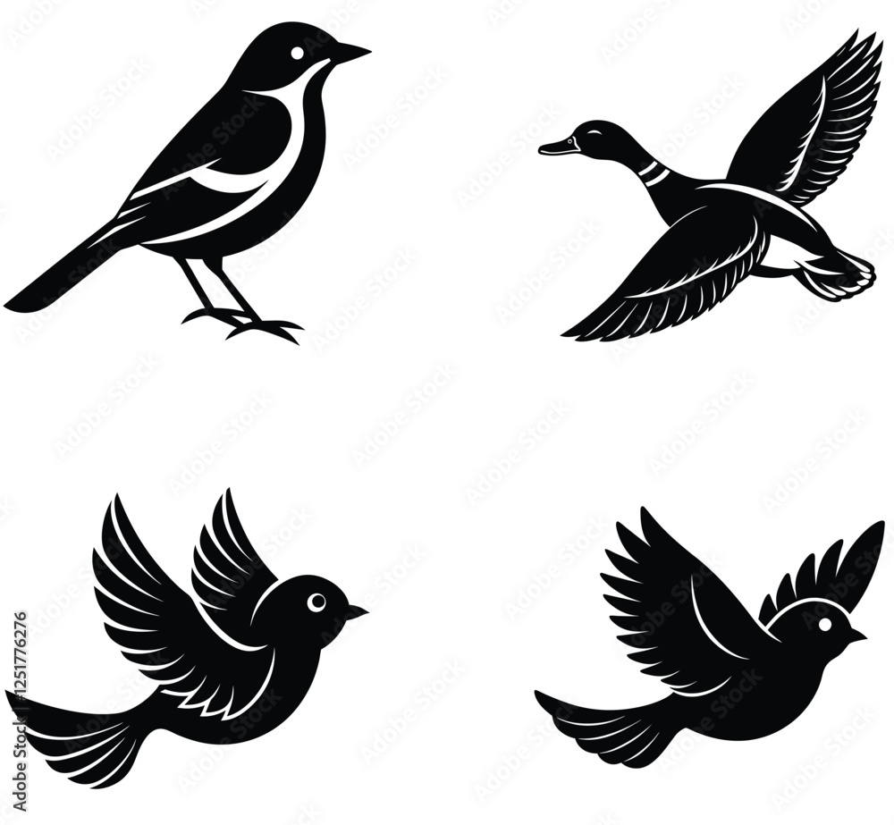 Fototapeta premium set of birds silhouettes Flock of flying birds silhouette vector, Flying bird set of silhouettes of birds
