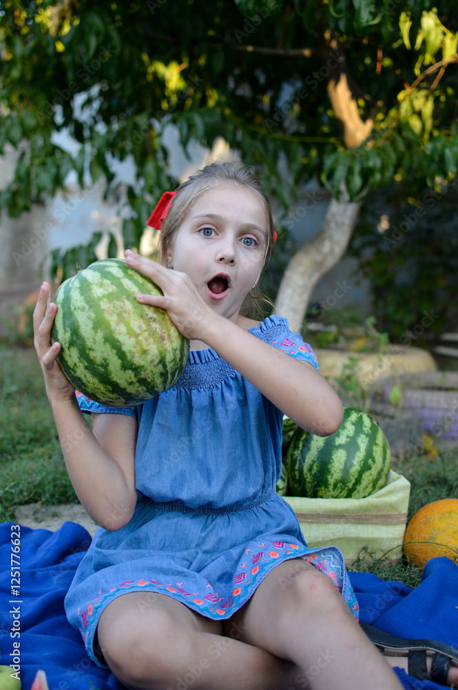 Fototapeta premium girl eating watermelon