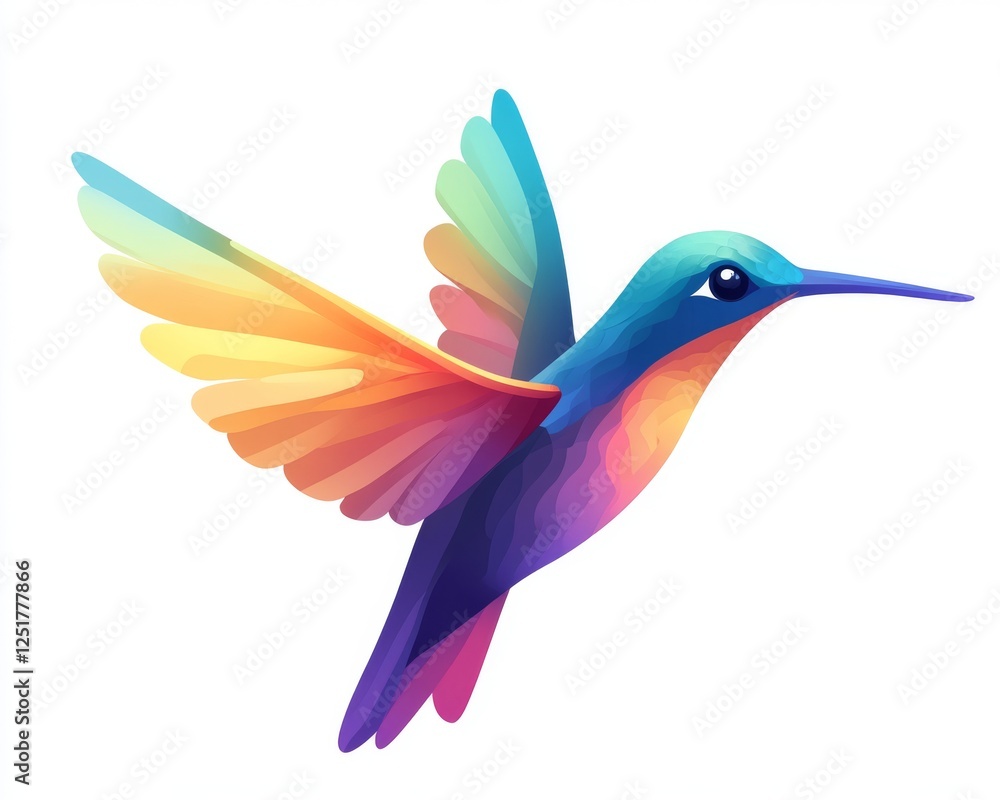 Fototapeta premium Vibrant watercolor hummingbird with colorful wings in flight, showcasing beauty and grace