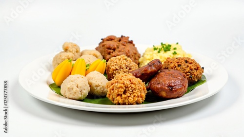 Delicious Assortment of Traditional Sri Lankan Sweet and Savory Dishes on a White Plate photo