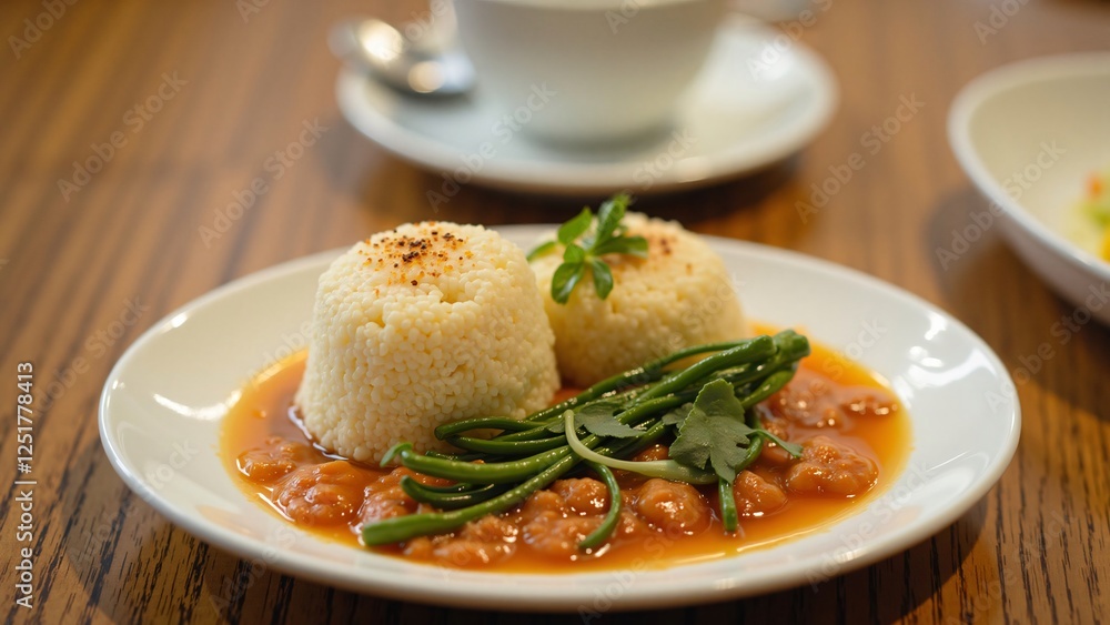 Gourmet Couscous Dish with Tomato Sauce and Green Beans Gourmet Couscous Dish with Tomato Sauce and Green Beans
